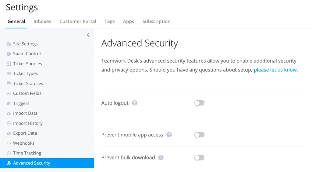 Advanced security settings from Teamwork.