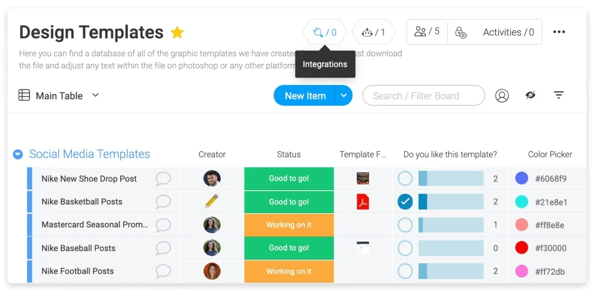 In-project workflow integrations from monday.com.