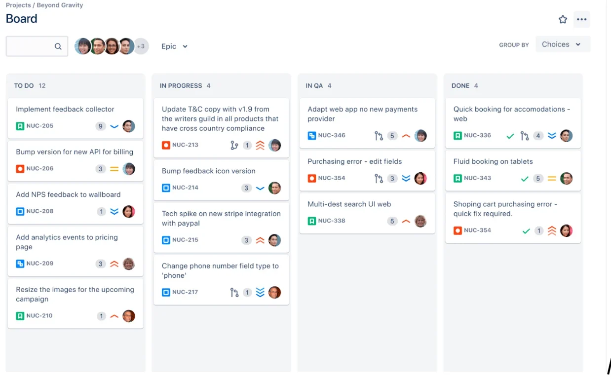Image depicting a Kanban board view in Jira.