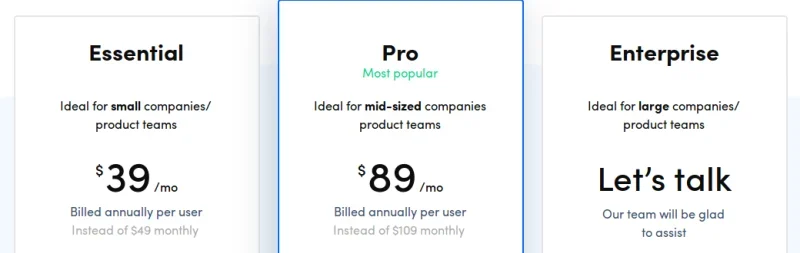 Essential $39, Pro $89, Enterprise- Lets Talk.