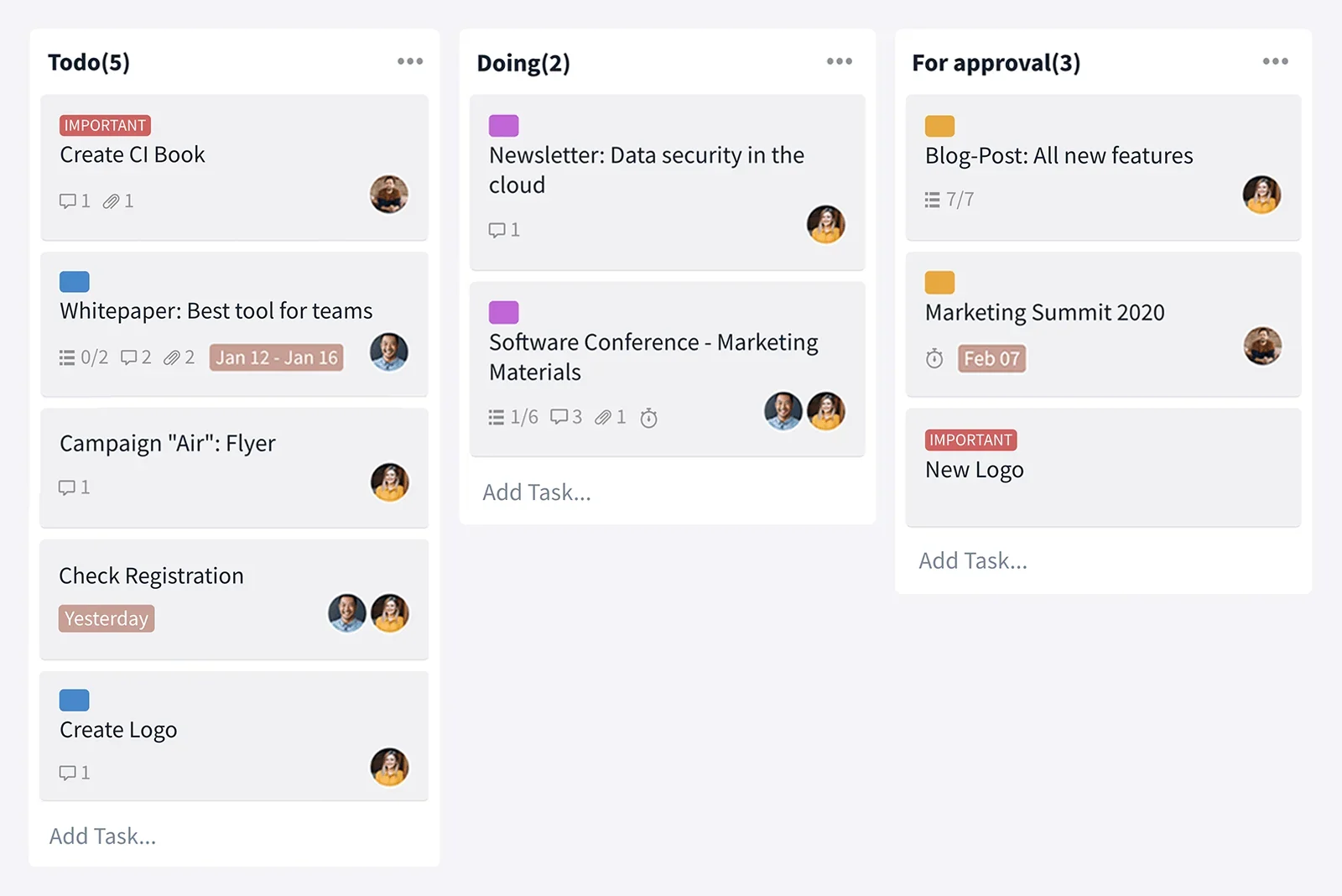 Stackfield kanban screenshot