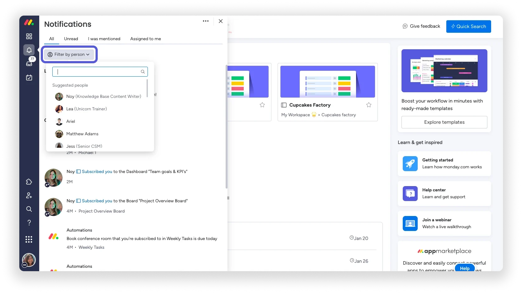 Improved filter notifications.
