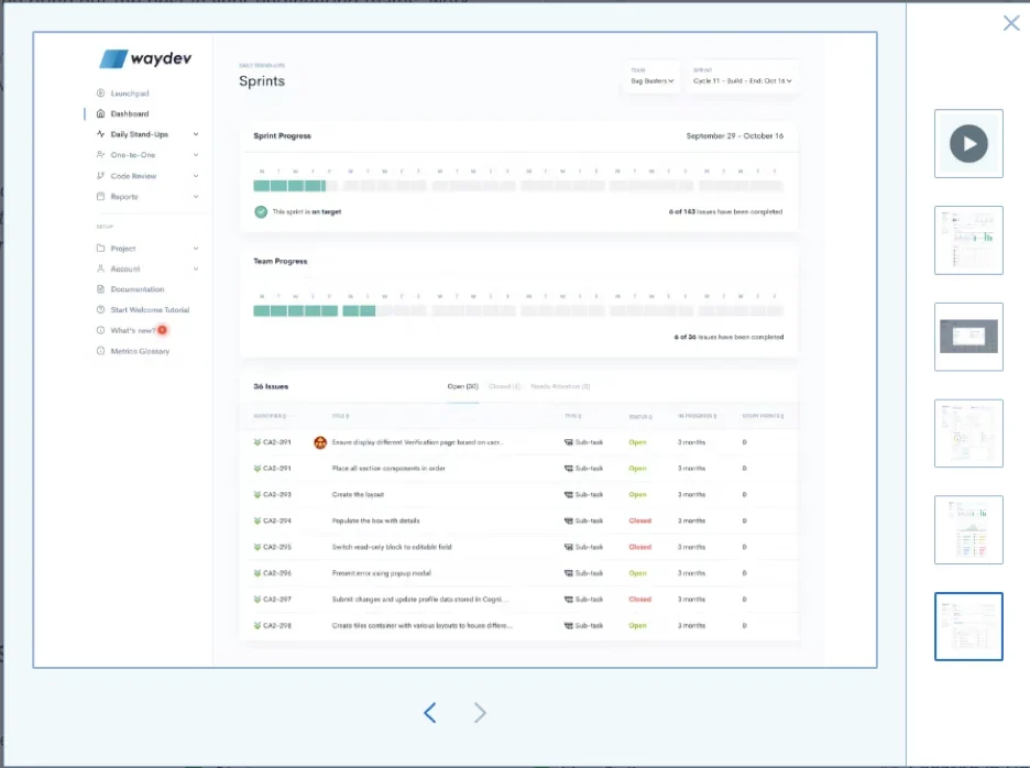 Waydev dashboard.