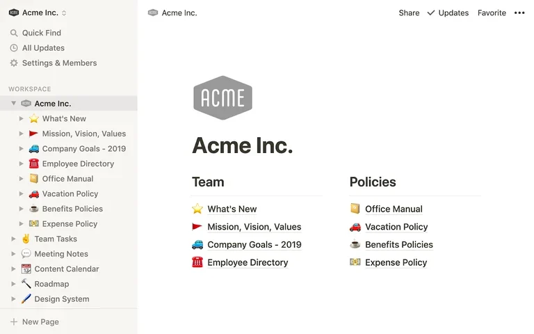 Sample Notion interface